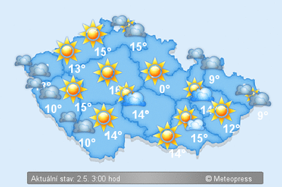 Aktuální počasí v ČR - mapa