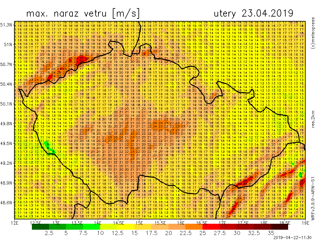 V úterý očekáváme silný vítr, na Moravě bude pršet